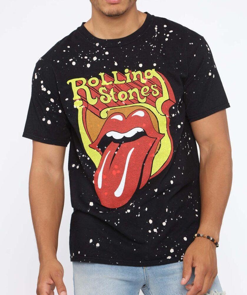 Rock Band Rolling Stones Tongue Bleach Dye Unisex T-Shirt