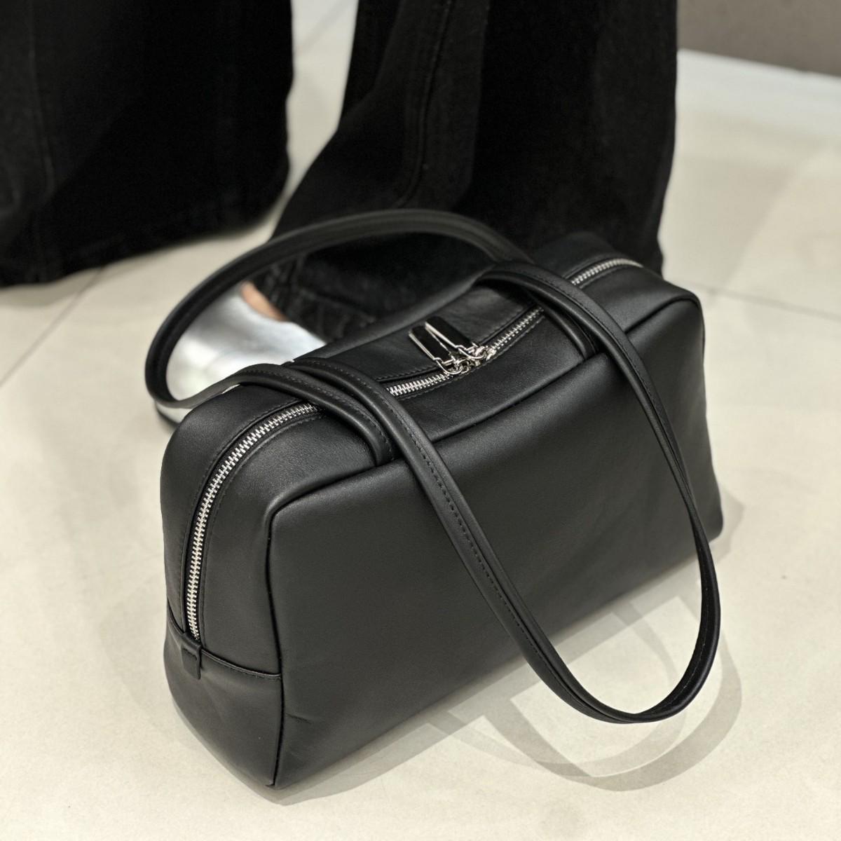 

2026 Women s Korean Style Genuine Leather Bowling Bag - Nappa Cowhide Shoulder Handbag 29x16x10cm