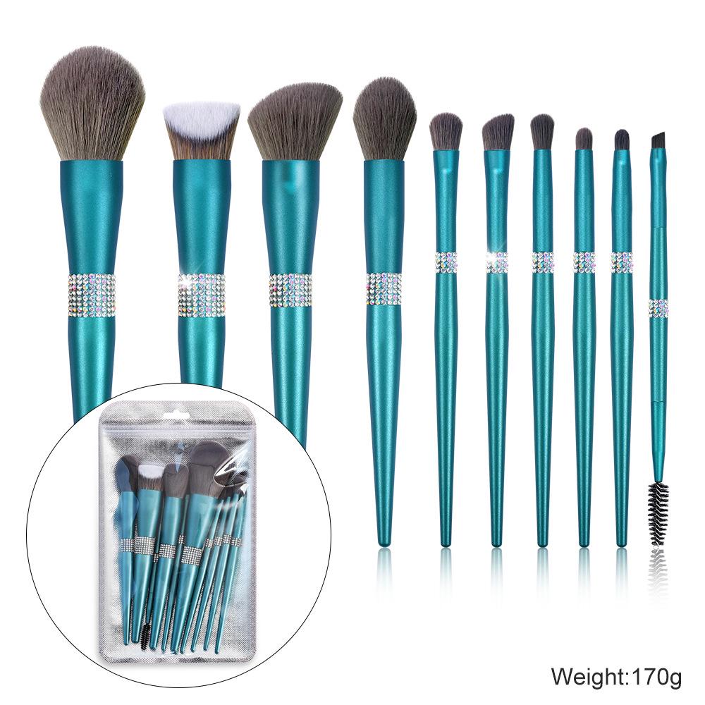 

Набор из 10 кистей для макияжа Queen Turquoise с бриллиантами - Мягкий ворс для теней и румян
