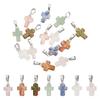 14Pcs 7 Styles Gemstone Cross Pendants with Stainless Steel Color Plated 201 Stainless Steel Snap On Bails Mixed Dyed and Undyed