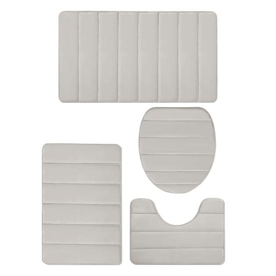 

4 шт./компл. Коврик для ванной из пены с памятью Мягкие коврики для ванной из микрофибры Нескользящий Толстый Туалет белый/серый