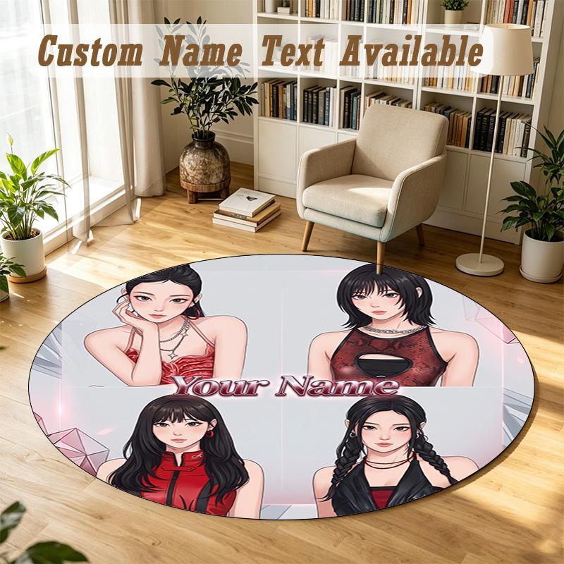 Round Rug Custom Nameaespa Pattern Non Slip Carpet Home Floor Decor