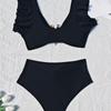 2024 Women's V-Neck Bikini Swimsuit with Metal Accessories - High Waist Two-Piece
