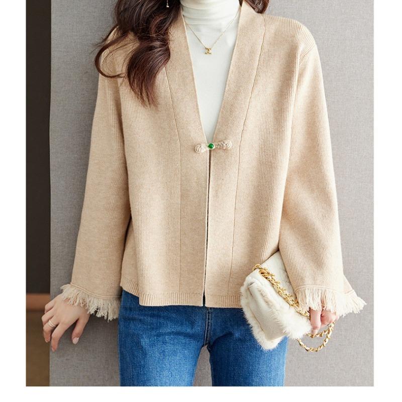 

Весенне-осенний новый кардиган с V-образным вырезом, женская куртка, верхняя одежда, вязаный кардиган One Size