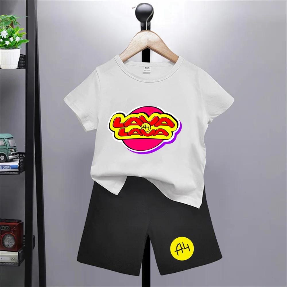 Merch A4 Letní Chlapec Černá Dívka Červené Oblečení Tričko + Šortky Sady Potisk Tričko Krátké Topy Ležérní Vlad A4 Anime Trička Kulatý Výstřih Děti