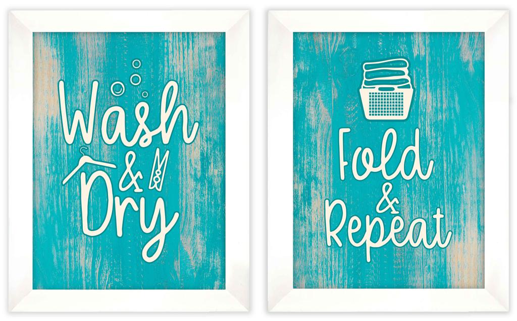 Inkdotpot 2 Piece Laundry Signs for Laundry Room Decor Wash Dry Fold Repeat Poster With Frame, Laundry Room Wall Art Signs Framed