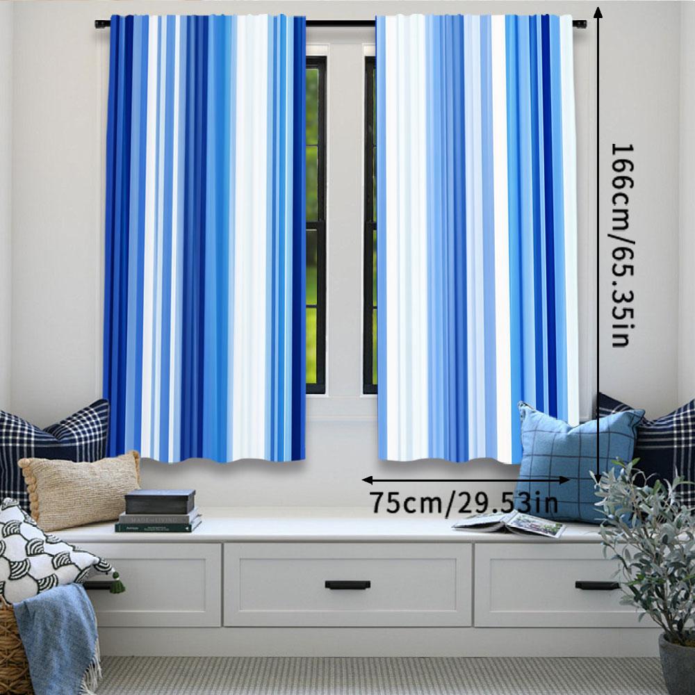 2Pcs Blue And White Stripe Curtain Retro Shades Of Stripe Abstract Vintage Design Suitable For Bedroom Bathroom Living Room