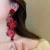 Delicate Red Flower Drop Earrings for Women Girls Fashion Petal Tassel Long Earrings Temperament Wedding Jewelry Accessories