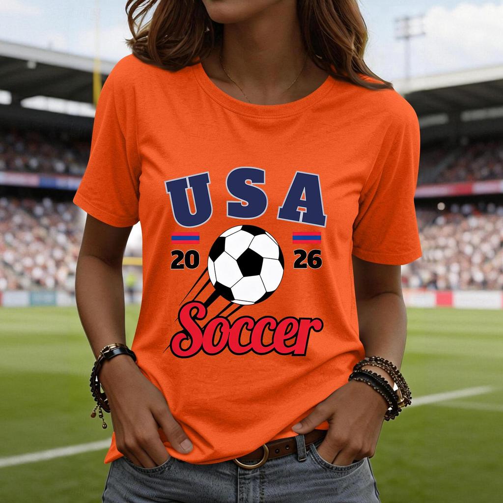 Short Sleeve Blouses for Women Casual USA Soccer Print Womens Short Sleeve Shirts Comfortable Women's Short Sleeve Tops