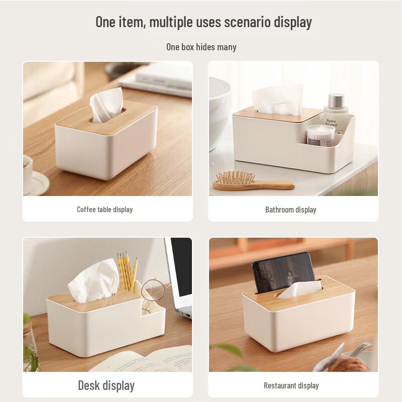Round Desktop Tissue Box with Bamboo Lid