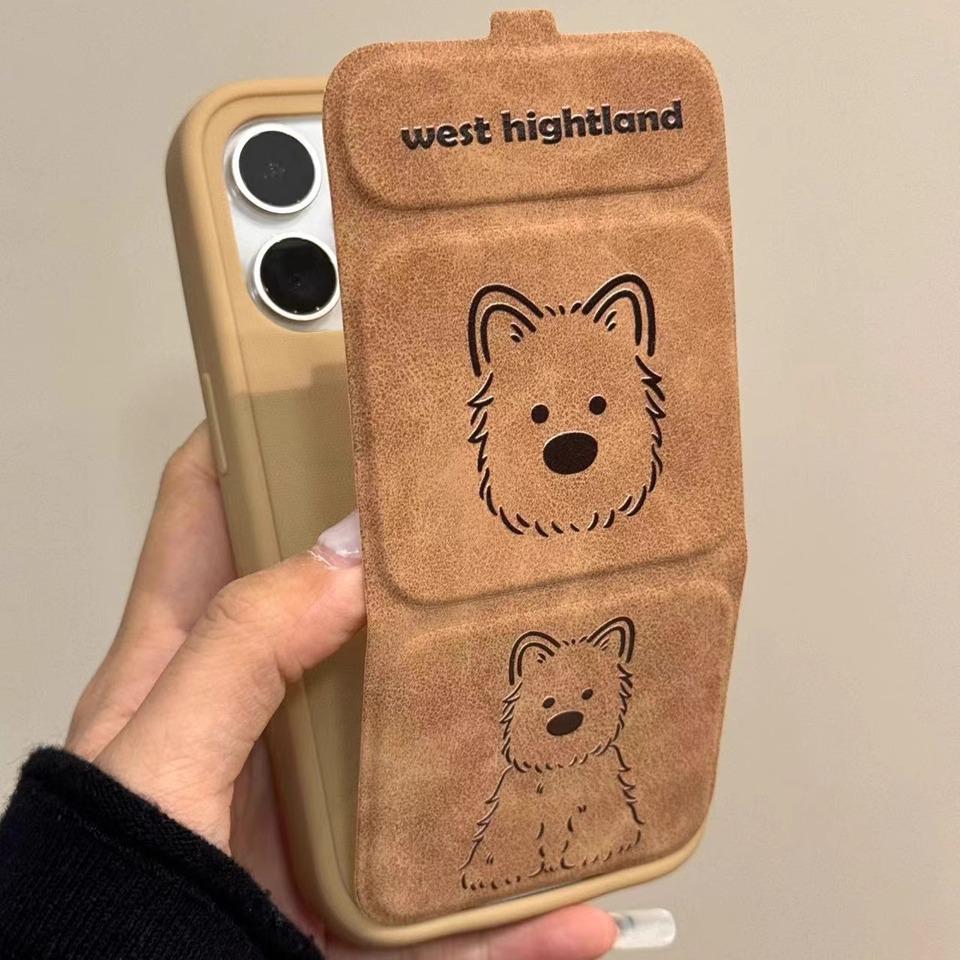 Retro Leather West Highland for IPhone16promax for Apple 15 Phone Case 14 Magnetic Flip Cover 13/12