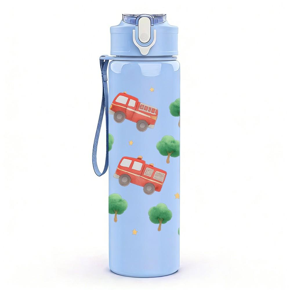 1PC Red Toy Truck Seamless Pattern 750ml Color Plastic Sports Water Bottle Leakproof Flip Straw Lid Suitable for Sports Office Home Use