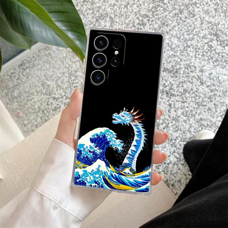 Big Wave Dragon God Sea S25FE Clear Case For Samsung Galaxy S26 S25 S24 S23 Ultra S20 S21 FE S22 Plus S26 Ultra Soft Phone Cover