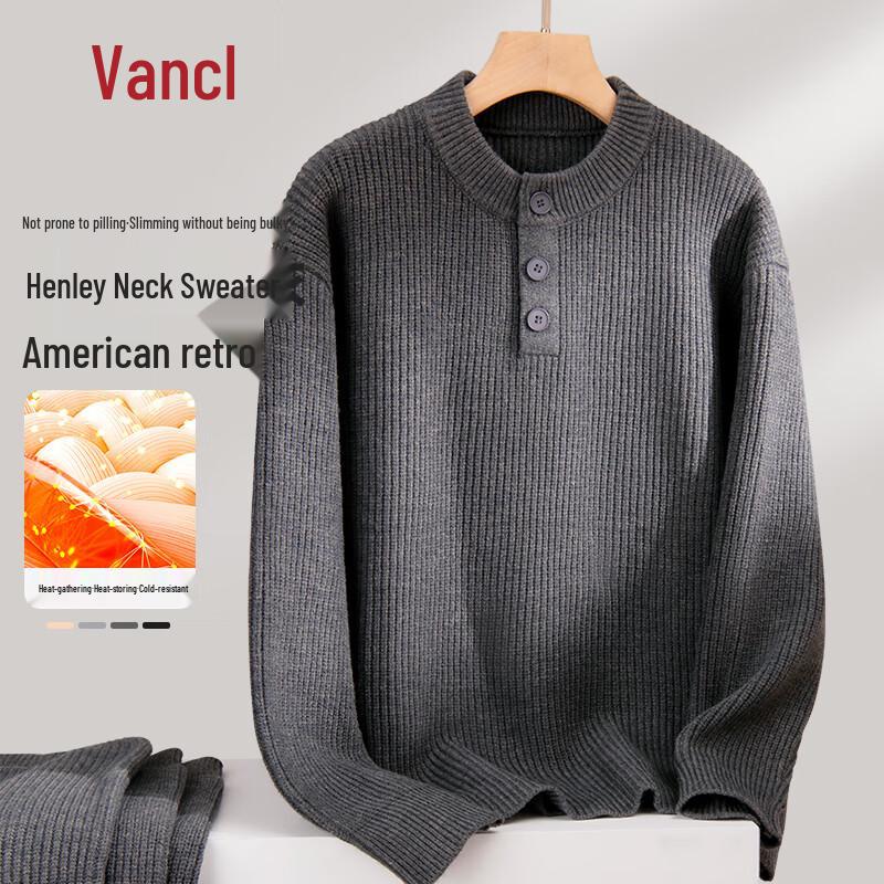 

VANCL Men s Retro Henley Neck Knit Sweater M