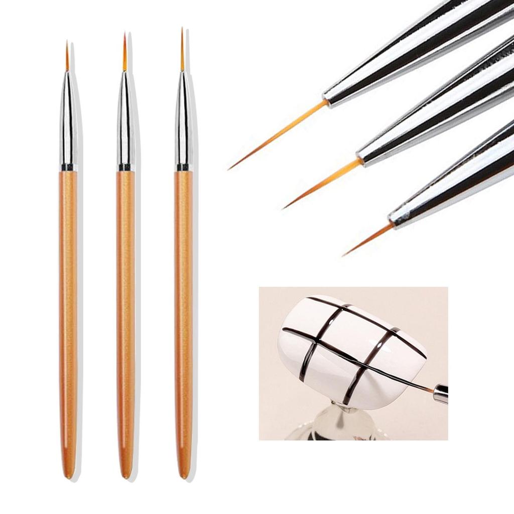 Nail Art Gold Liner Pen & Brush Set - 3 Pieces for Flower Design