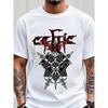 European Sizes Men'S Graphic T-Shirt - Gothic Heavy Metal Inspired White Tee with Red Text Design, Short Sleeve Round Neck Casual Shirt