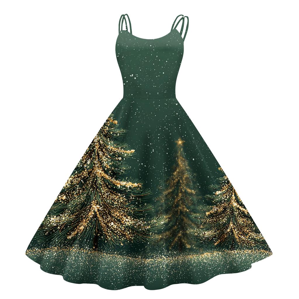 Children's Fashion Casual Christmas Print Sexy Off-the-shoulder Punk Retro Dress