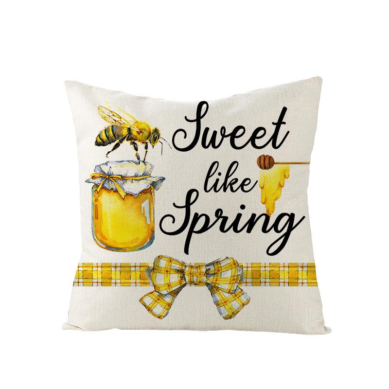 Pillow Cover Set for Spring Polyester Printed Bee Pillow Cover Living Room Sofa Pillow Cushion