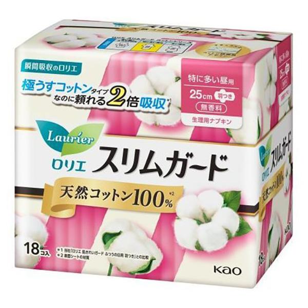 

Kao Lorie Slim Guard Natural Cotton Especially Many Day 25cm Wing Type Unscented 18pcs
