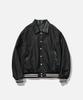 Vastic Leather Collar Denim Varsity Jacket_Black