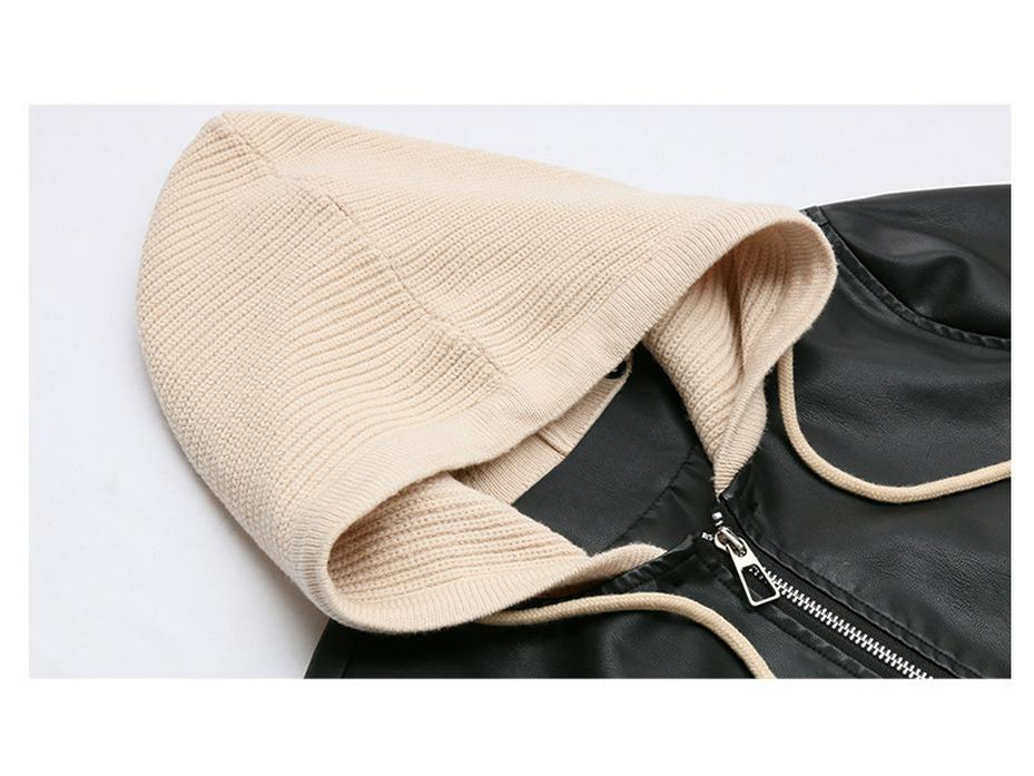 2024 Autumn Women's Fashion Detachable Hooded Knitted Leather Jacket WA8602