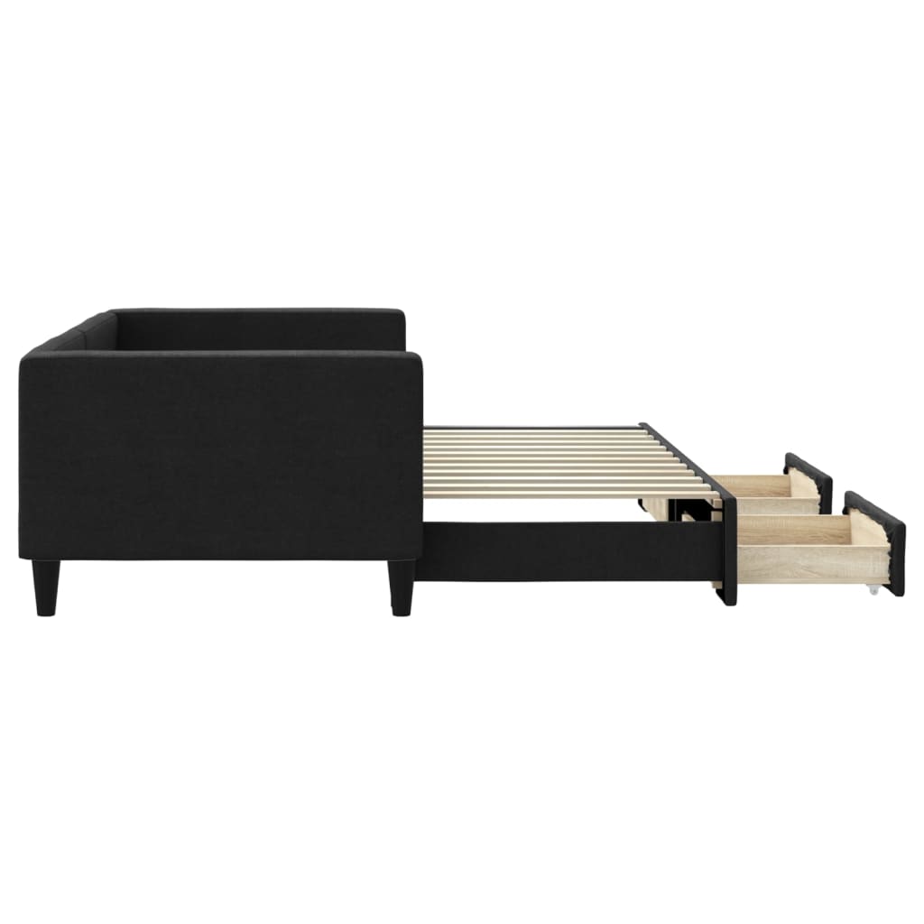 Vidaxl Extendable Sofa With Drawers, Black, 90X200 Cm, Fabric