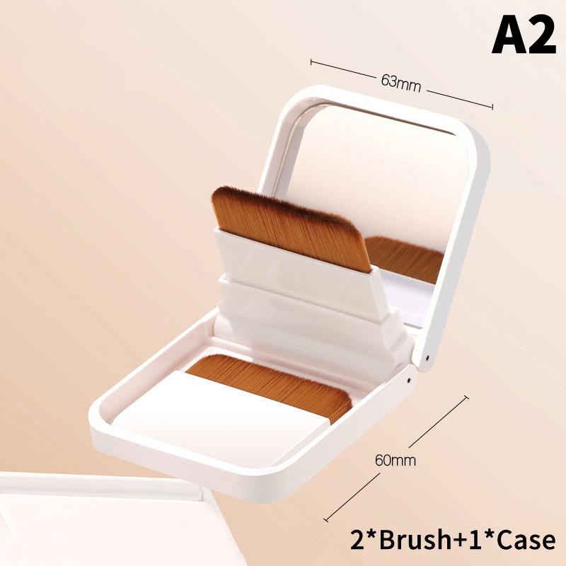 2Pcs Ultra-Thin Compact Foundation Brush With Mirror Box Easy To Carry Flat-Head Makeup Brush No Trace Replaceable Makeup Tools