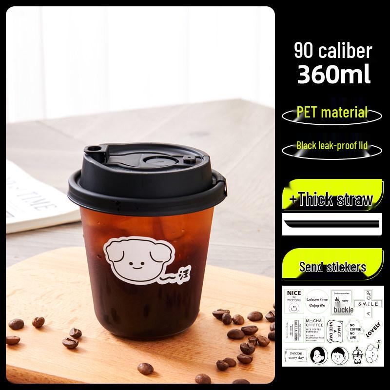 Transparent Disposable Coffee Cup with Lid, 90 Caliber, American Style for Cold Drinks, Milk Tea, Chubby Takeaway Cup