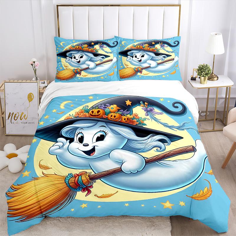 3pcs Beautiful witch ghost Quilt Set - Soft and Comfortable Bedroom, Guest Room and Dorm Decor Bedding Set 1 Quilt Cover + 2 Pillowcases.H01