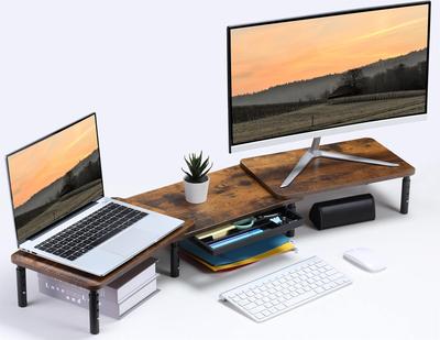 ETHU Monitor Stand, Dual Monitor Stand, Desk Stand, 109cm Wide, Supports Two Monitors, Adjustable Angle (Brown)