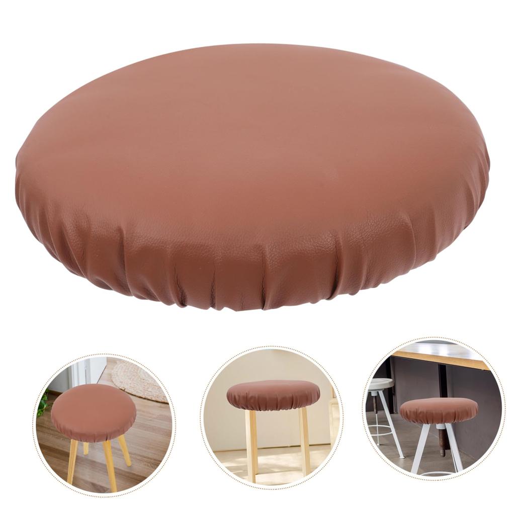 NUOLUX Round Stool Cover, Washable Leather Bar Stool Protector, Brown
