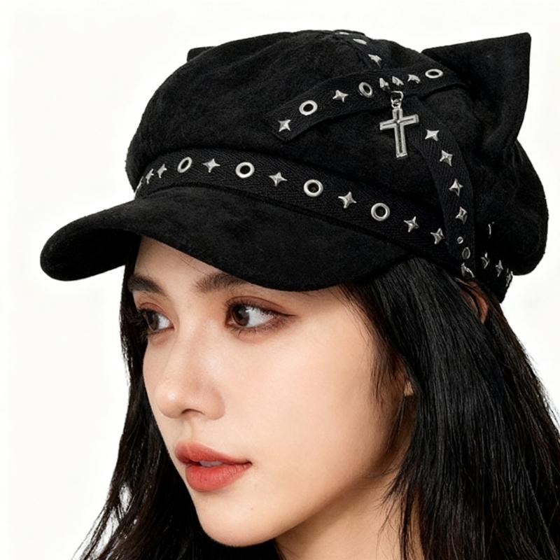 Trendy Painter Hat Eyelet Fashion Hat British Beret for Dating Photography Cabbie Headwear Painter Hat