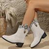 Fashion Retro Women's Short Boots High Quality Women's Knight Boots Printing Sexy Pointed Toe Shoes Leopard Print Spliced Western Boots