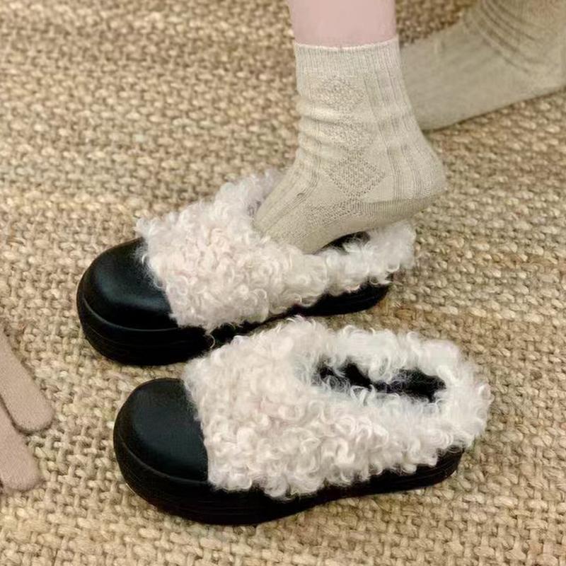 

Fur Slippers Women Flats Mules Shoes Designer Slingback Home Flip Flops 2026 Short Plush Boots Snow for Winter Cozy Mujer Botas 35
