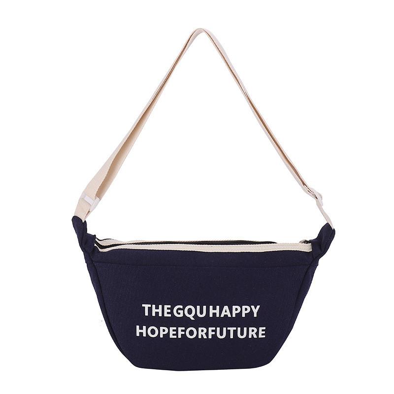 Stylish Korean Fashionable Kids Canvas Shoulder Bag With Alphabet Design In Multiple Colors Blue