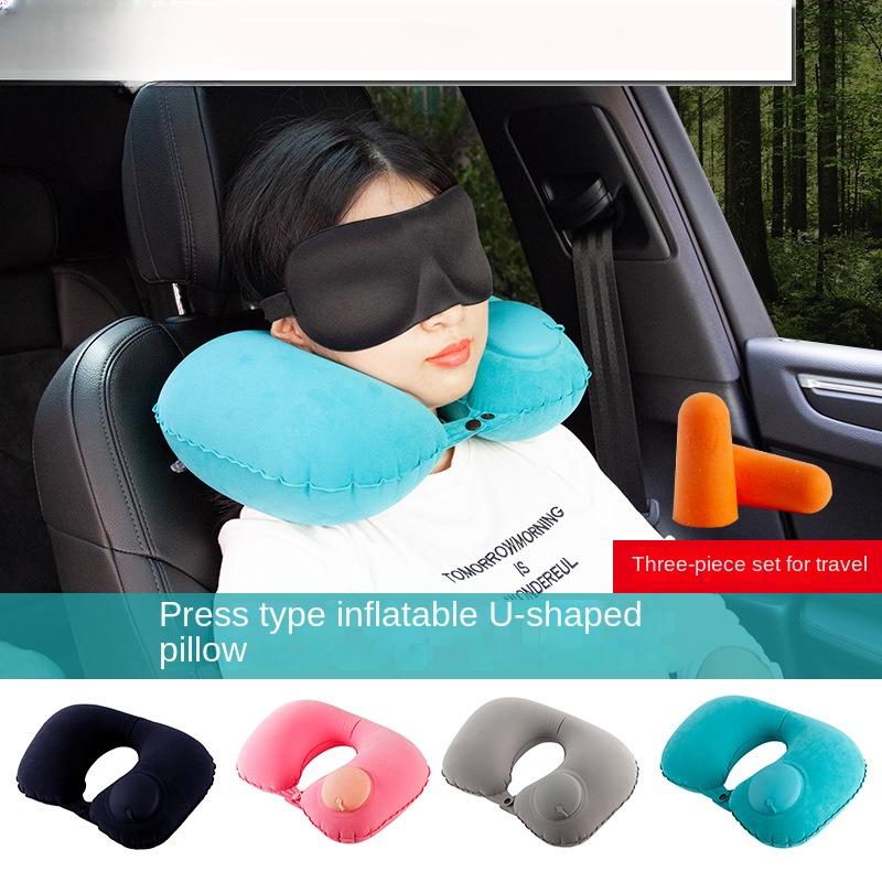 U-shaped Travel Pillow Car Aviation Flight Office Inflatable Neck Pillow Short Plush Cover PVC Support Headrest Soft Care Pad