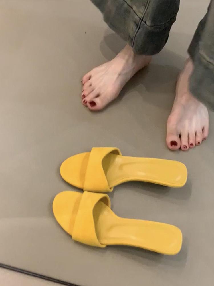 Slope heel open-toed slippers summer wear temperament high heels French beautiful cool slippers