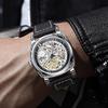 Automatic Mechanical Mens Watch With Dual-Side Hollow Carved Dial Stainless Steel Case Mineral Glass 42mm