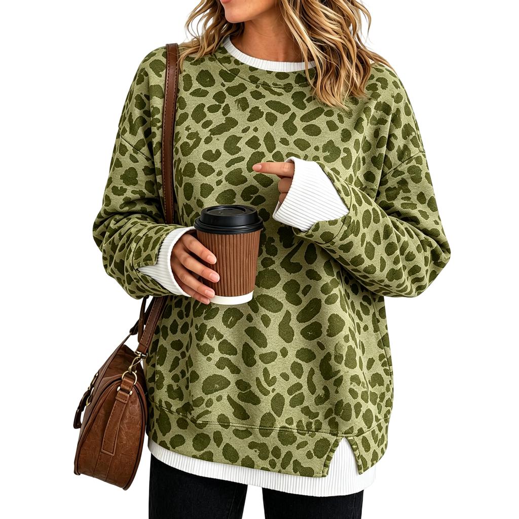 Damen Casual Langarm Locker Geschnitten Pullover Sweatshirt mit Reißverschlusskragen