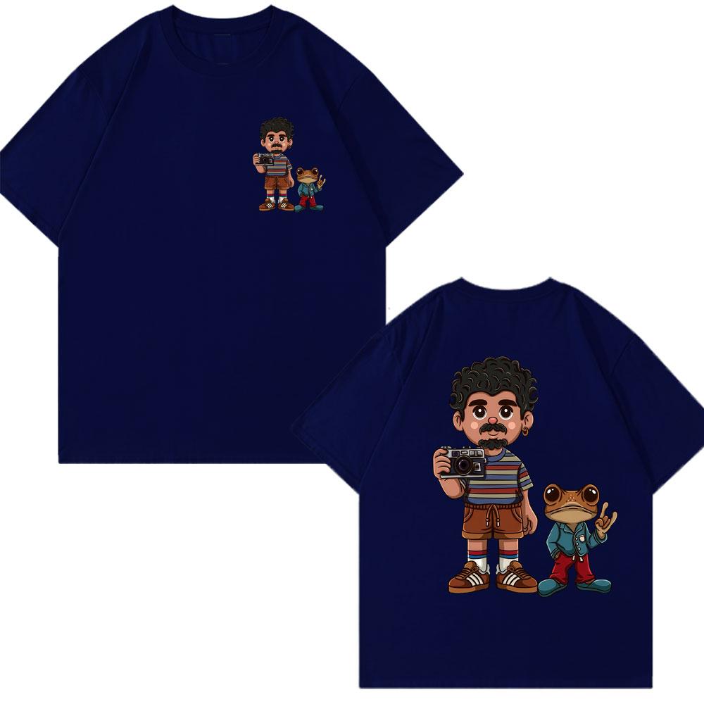 Rapper Bad Bunny Debi Tirar Mas Fotos DTMF Gewaschene T-Shirts Cartoon Frosch Klassisches Hip Hop T-Shirt Unisex Damen Baumwolle Übergröße T-Shirts