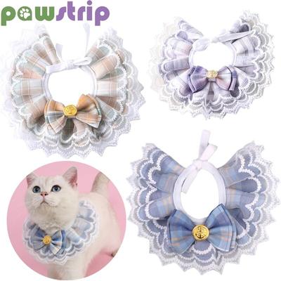 Collare per gatti per animali domestici Collana con papillon in pizzo scozzese di moda per cani di piccola taglia Gatti Cucciolo regolabile Gattino Asciugamano per saliva Accessorio per gatti