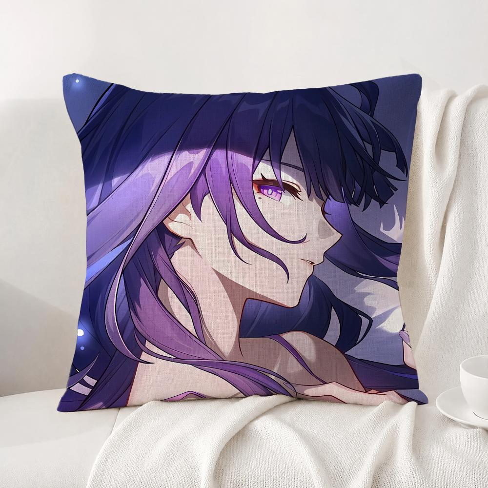 Genshin Impact Raiden Shogun Cushion Cover Natural Linen Pillowcase Set AllinOne Decor Cushion Cover for Sofa Bedroom Chair