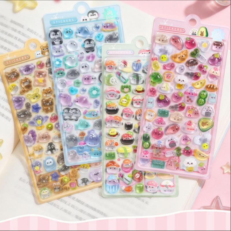 New 1Pc 3D Relief Stickers Aesthetic Stickers Cartoon Gourmet Animals Creative Stickers DIY Decoration Stickers