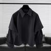 Men Shirt Lapel Long Sleeve Solid Color Splicing Fake Two-Piece Design Pullover Tops