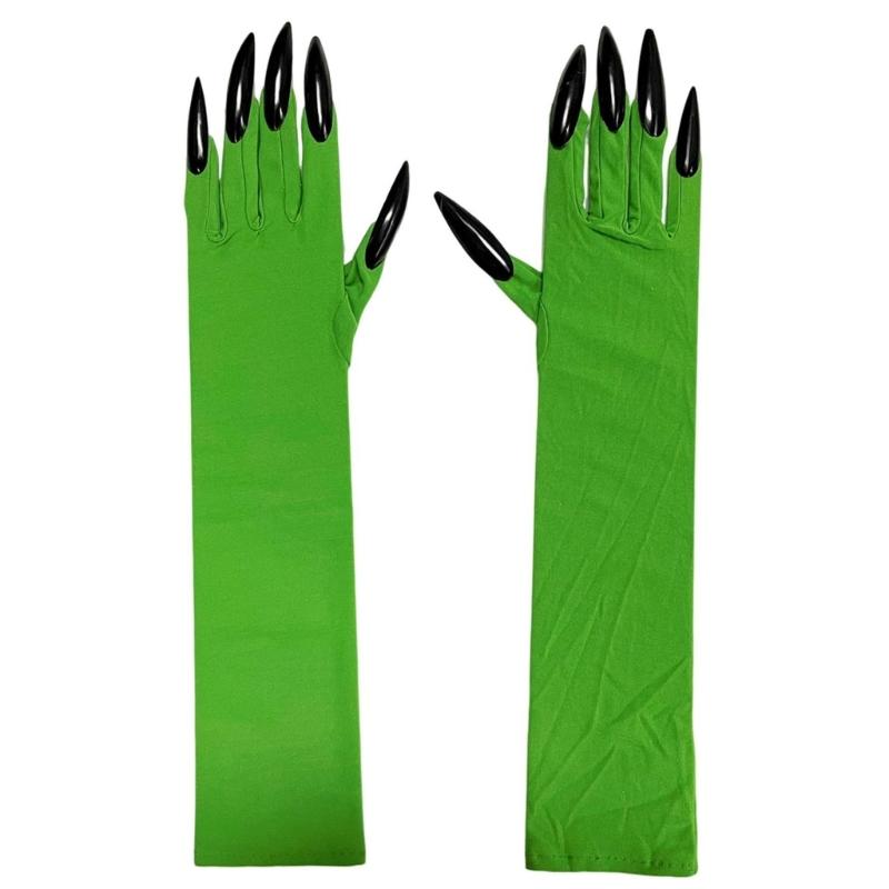 Frightening Green Long Nails Gloves Funny Cosplay Party Long Nails Witch Fingernails Gloves Dress Up