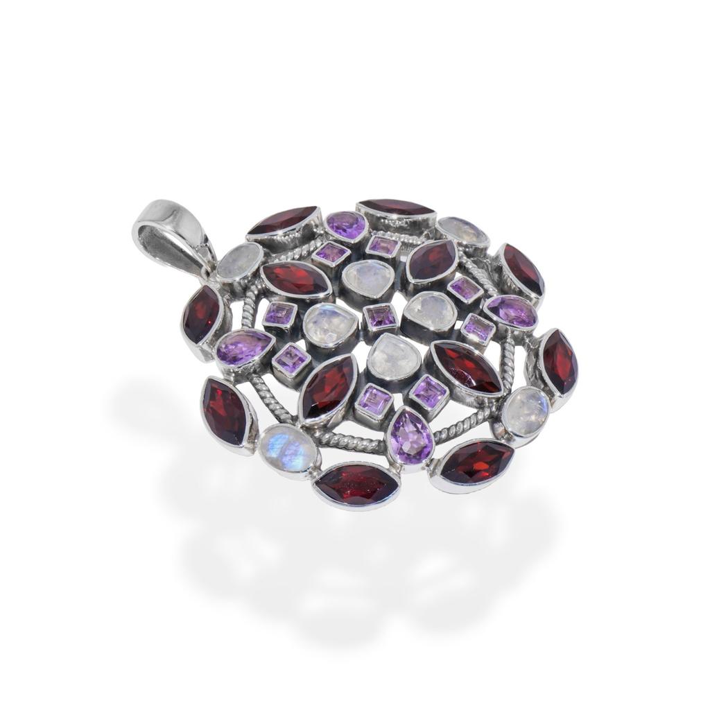 Natural Multi Gemstone Pendant, 925 Silver Jewelry, Statement Pendant, Gift for Mom