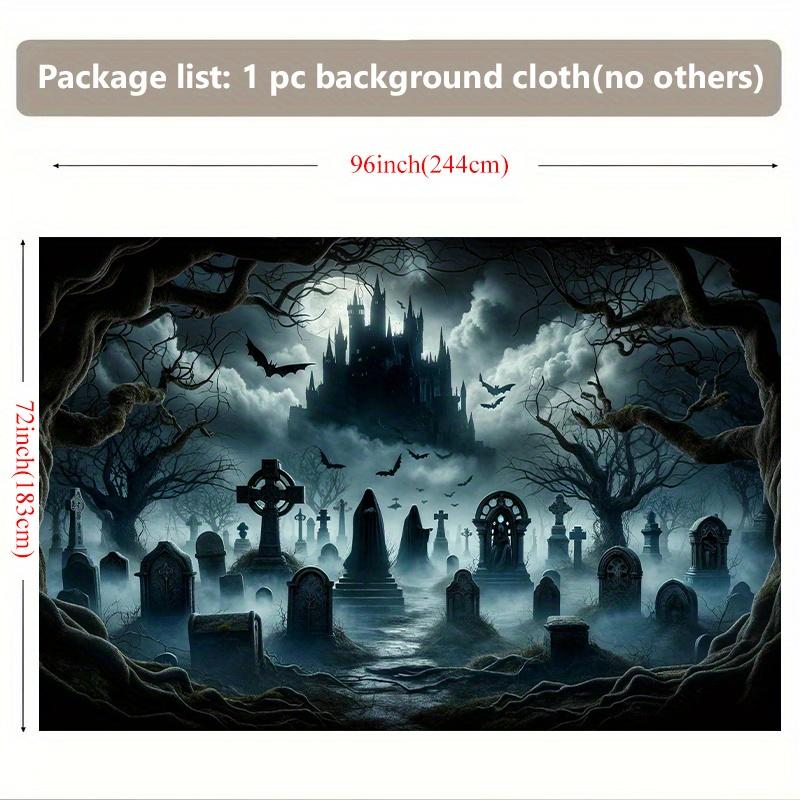 The cursed cemetery background banner - ghosts, dark castle, Halloween decorations | Ghost-themed decoration