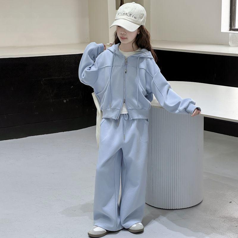 Trendy Korean-Style Girls' Autumn Sportswear Two-Piece Set - Fashionable Casual Outfit for Big Kids