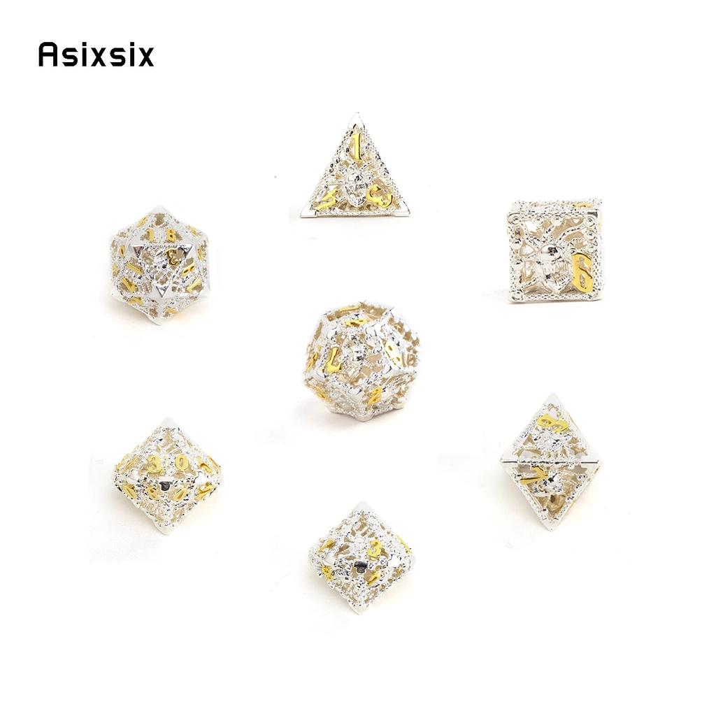 7 sztuk biała złota ośmiornica metalowe kostki Hollow metalowy zestaw kości wielościennych nadaje się do odgrywania ról RPG gra planszowa gra karciana