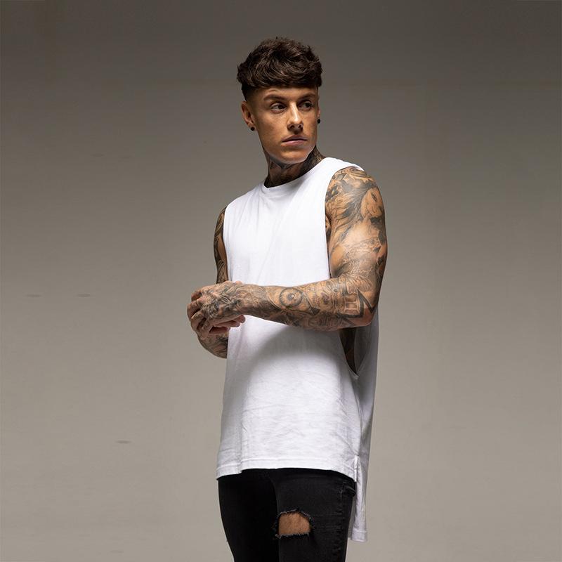New Sports Vest Men'S Loose Summer Pure Cotton Fitness And Bodybuilding Quick Drying Sleeveless Shoulder White Base Shirt Sleeveless T-Shirt